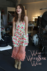 Rose Floral Print Rayon Baby Doll Mini Dress S/M/L/XL